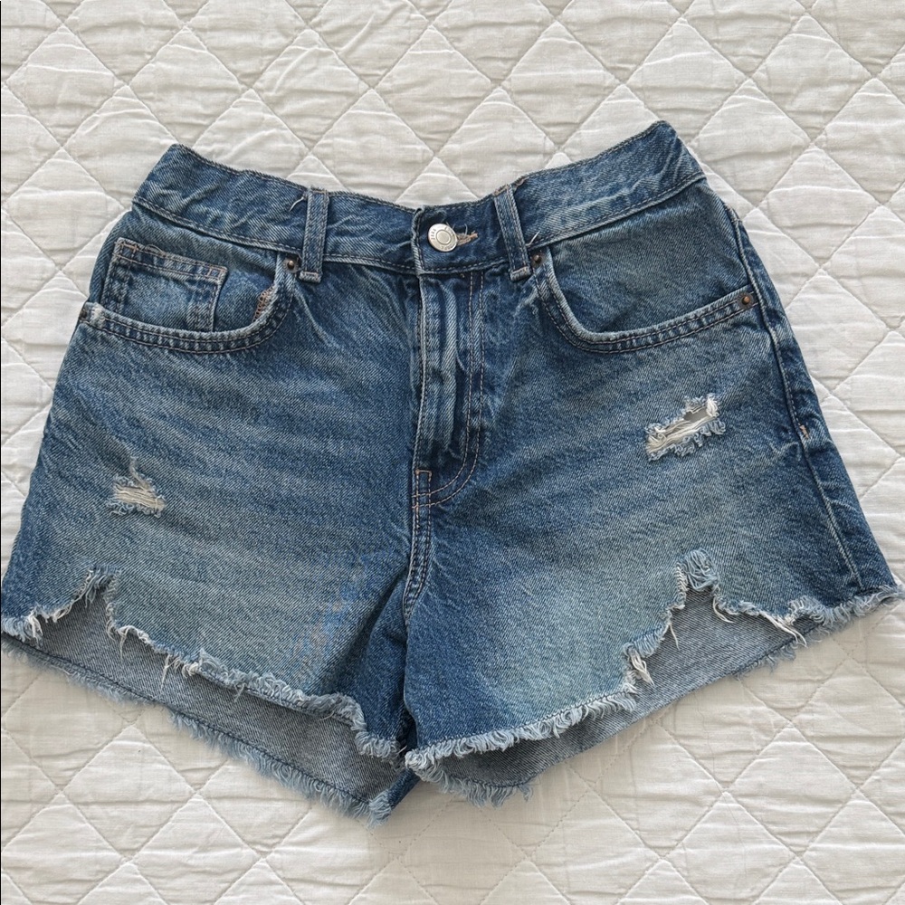 Zara Kids Blue Distressed Denim Shorts